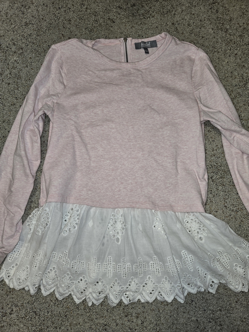 Marled Pink Sweater With Cotton Lace Applique